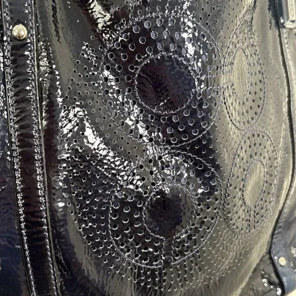 COACH 19569 Audrey Cinched Dark Blue Patent Leather Shoulder Bag Purse - Picture 2 of 12